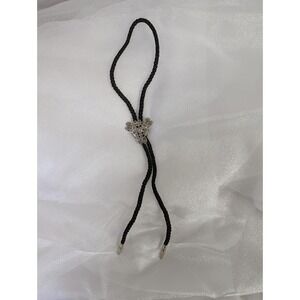 Signed‎ Viking Norse 830 Silver Black Braided Leather Cord Bolo Tie